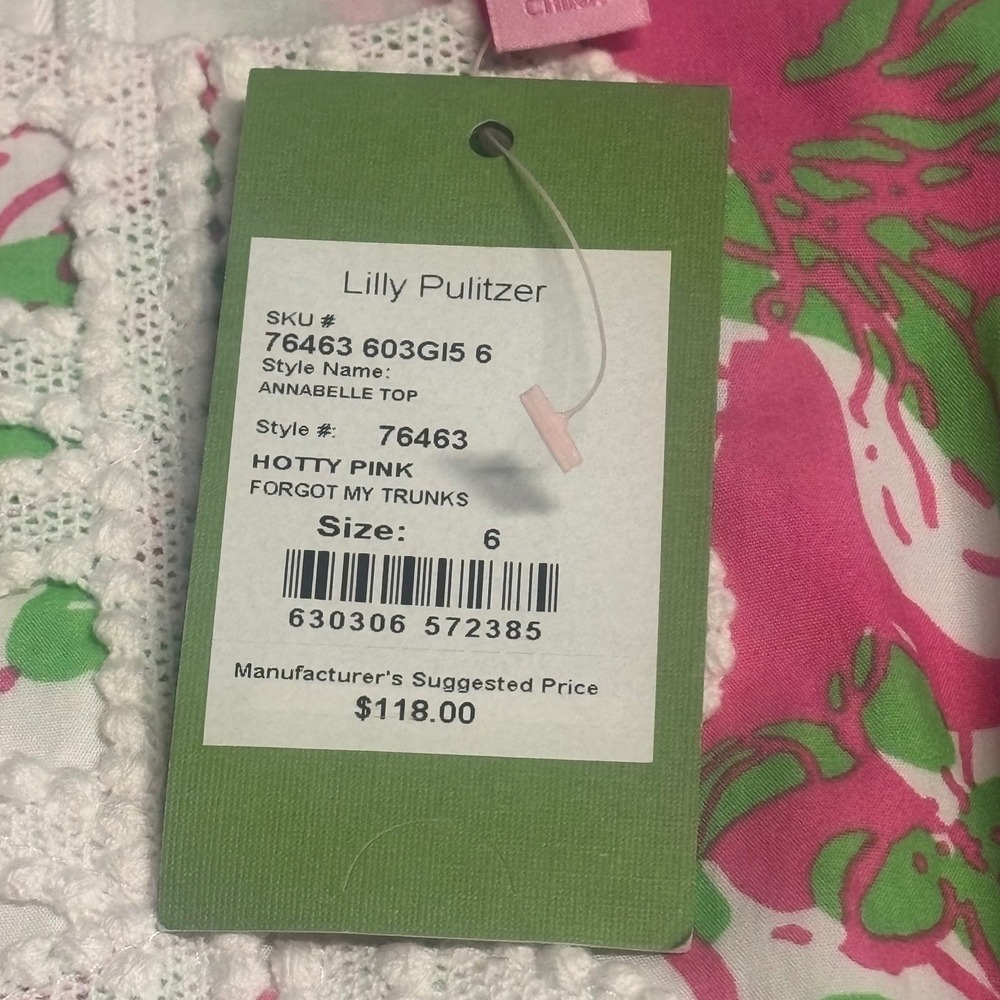 Lilly Pulitzer Annabelle Top Womens Size 6 Pink Green Floral Lace Cotton - Picture 2 of 7